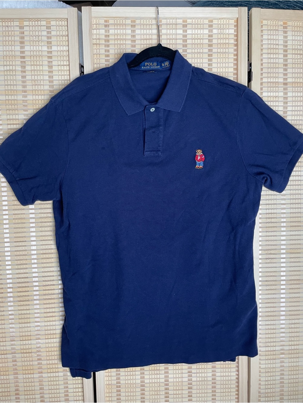 Ralph Lauren Navy Polo Shirt with Embroidered Bear